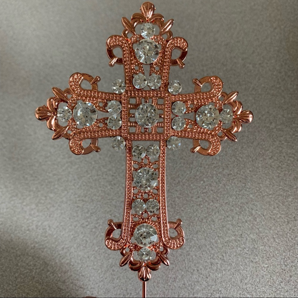 Rose Gold Cross Cake Topper
